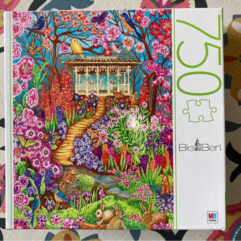 Big Ben 750 Piece Jigsaw Puzzle with Vibrant Garden Scene Spring Pavilion